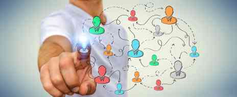 Businessman using hand drawn social network interface