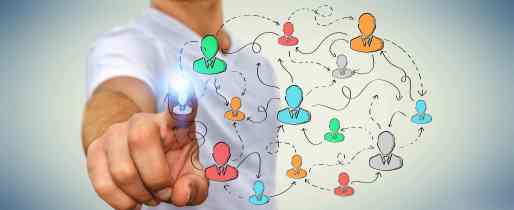 Businessman using hand drawn social network interface
